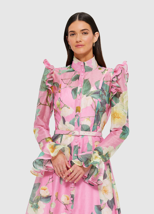 Exclusive Leo Lin Katrina Butterfly Sleeve Midi Dress in Camelia Print