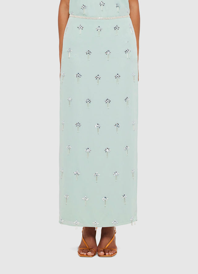 Exclusive LEO LIN Clémentine Embellished Maxi Skirt in Pistachio