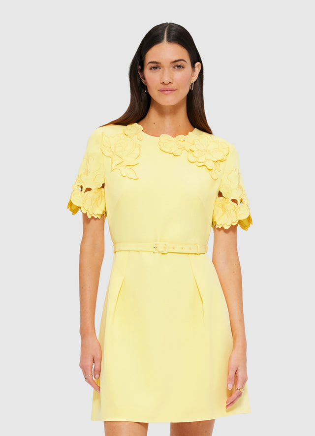 Exclusive Leo Lin Aurélie Appliqué Short Sleeve Mini Dress in Sorbet Yellow