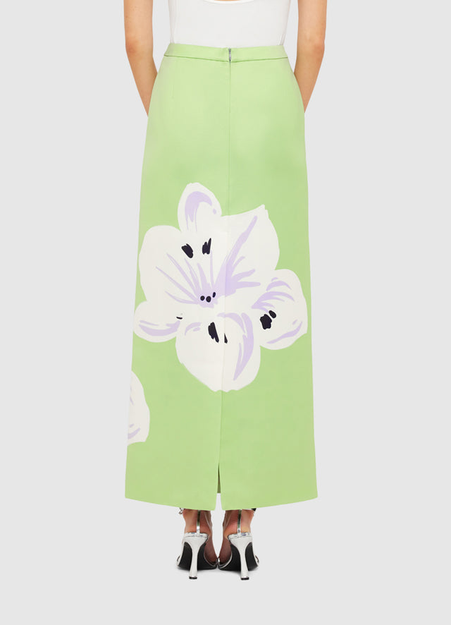 Exclusive Leo Lin Clémentine Maxi Skirt in Hibiscus in Matcha