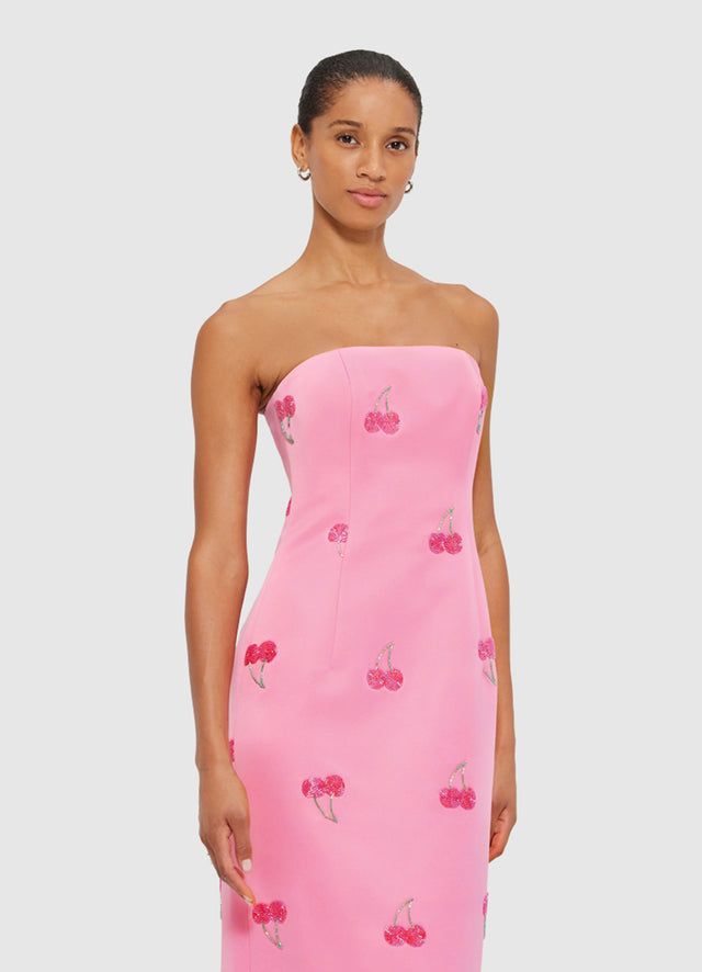 Exclusive Leo Lin Rayna Embellished Bustier Maxi Dress in Pink Cherry Beading