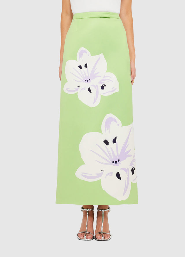 Exclusive Leo Lin Clémentine Maxi Skirt in Hibiscus in Matcha