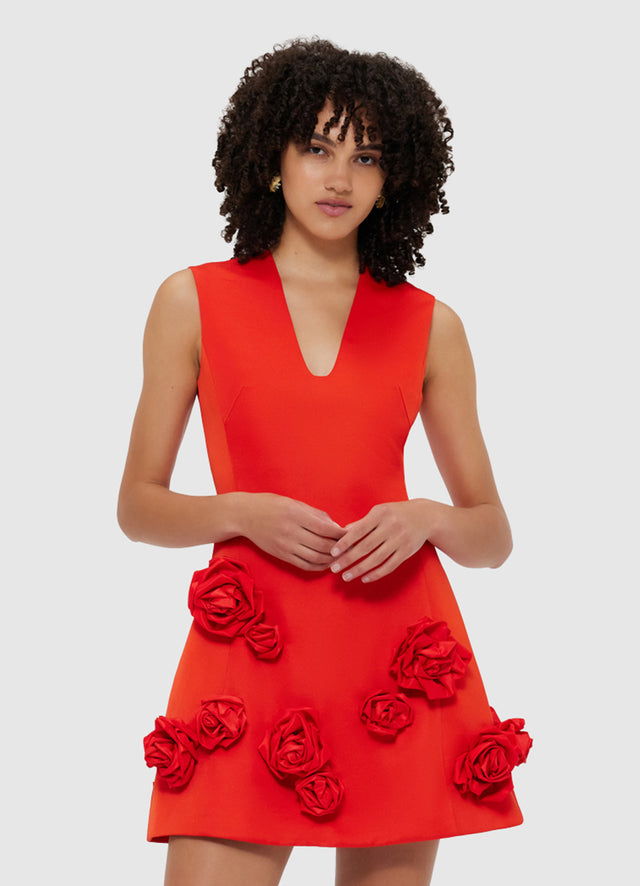 Exclusive Leo Lin Briana V Neck Mini Dress - Scarlet