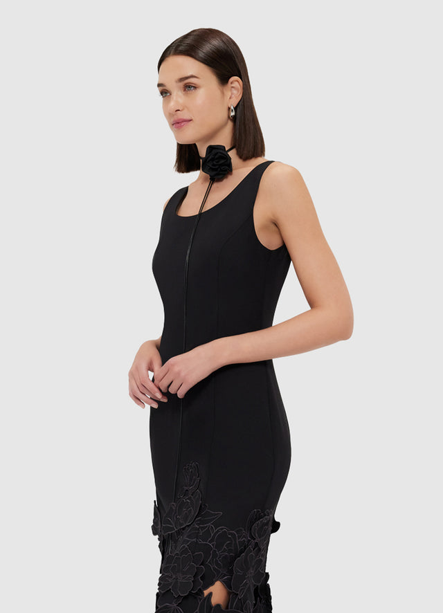 Exclusive Leo Lin Emily Appliqué Midi Dress - Ebony