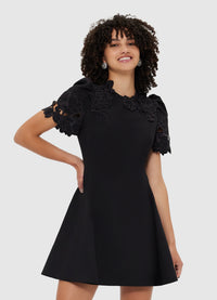 Exclusive Leo Lin Elyse Appliqué Short Sleeve Mini Dress - Ebony