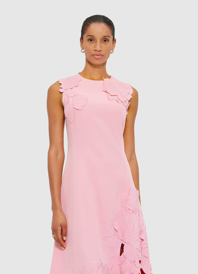 Exclusive LEO LIN Cleo Appliqué Sleeveless Midi Dress in Flamingo