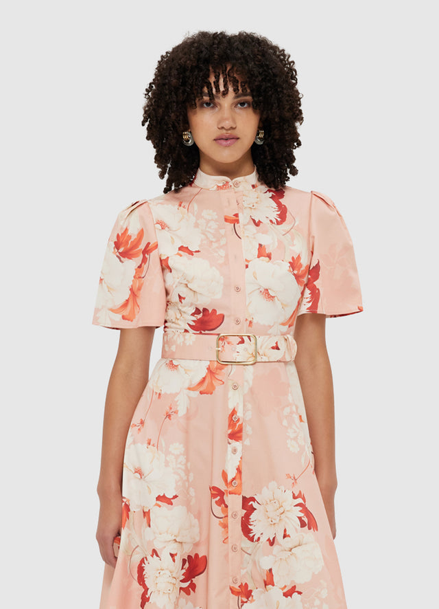 Exclusive Leo Lin Bianca Short Sleeve Midi Dress - Peony Print