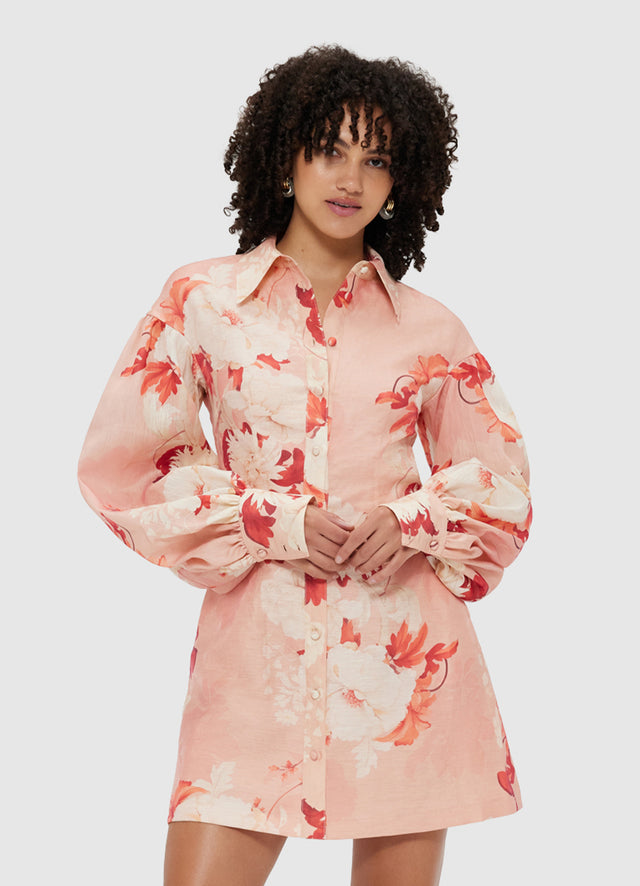 Exclusive Leo Lin Juliana Shirt Mini Dress - Peony Print