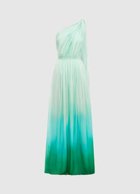 Exclusive Leo Lin Adriana One Shoulder Maxi Dress in Ombre Turquoise