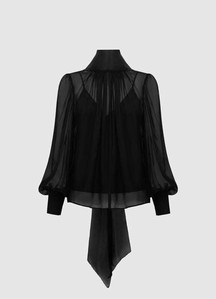 Exclusive Leo Lin Agna Silk Organza Blouse in Ebony