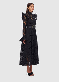 Exclusive Leo Lin Aliyah Lace Butterfly Sleeve Midi Dress in Ebony