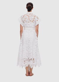 Exclusive Leo Lin Audrey Lace Pocket Shirt Midi Dress in Snow