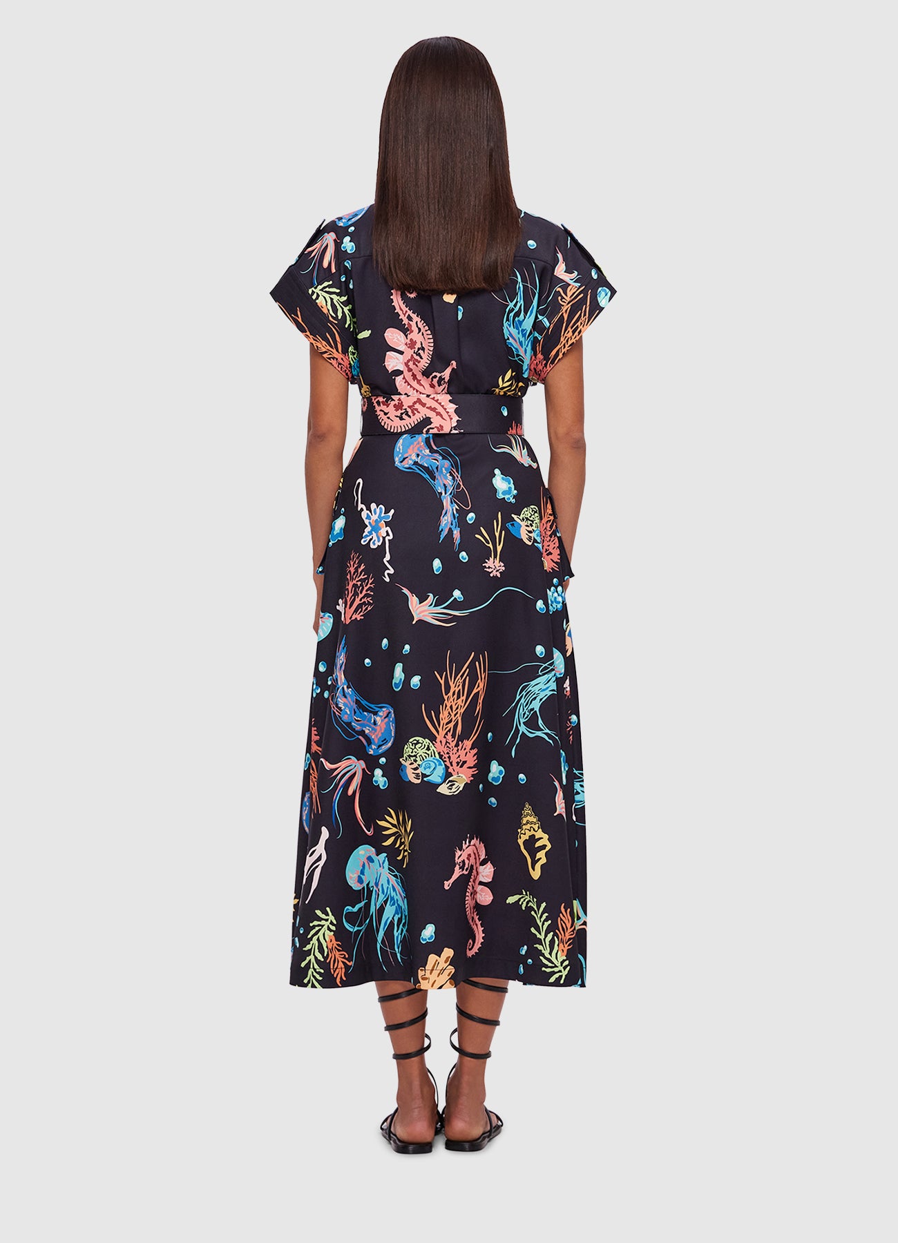 Audrey Pocket Shirt Midi Dress Twilight Print in Black LEO LIN