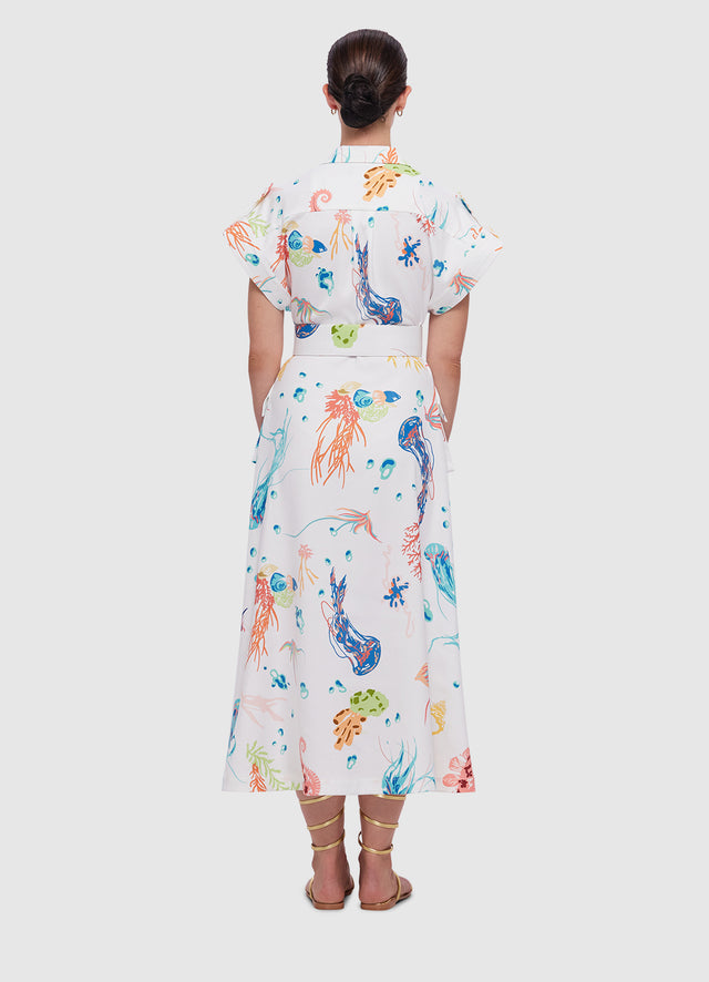 Exclusive Leo Lin Audrey Pocket Shirt Midi Dress in Twilight Print in White