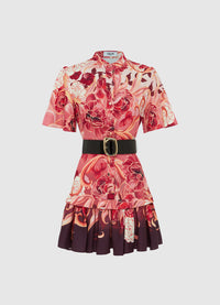 Exclusive Leo Lin Beatrice Short Sleeve Mini Dress in Adorn Print in Passion