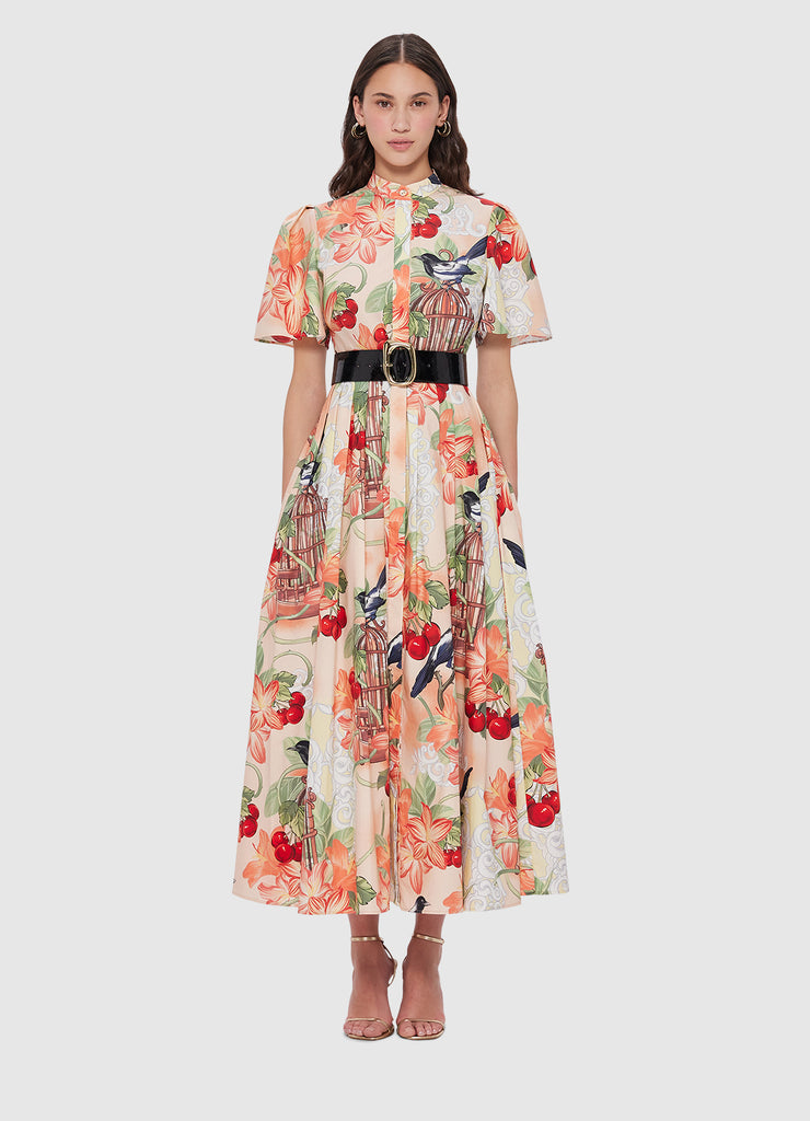 Bianca Short Sleeve Midi Dress - Azalea Print in Fortune | LEO LIN ...