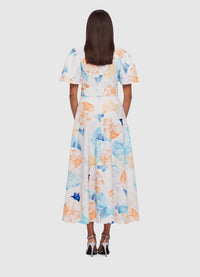 Exclusive Leo Lin Bianca Short Sleeve Midi Dress in Rosebud Print in Cream
