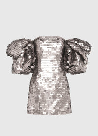 Brenda Sequin Puffy Sleeve Mini Dress - Metallic