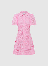 Exclusive Leo Lin Brooke Lace Shirt Sleeve Mini Dress in Candy Pink