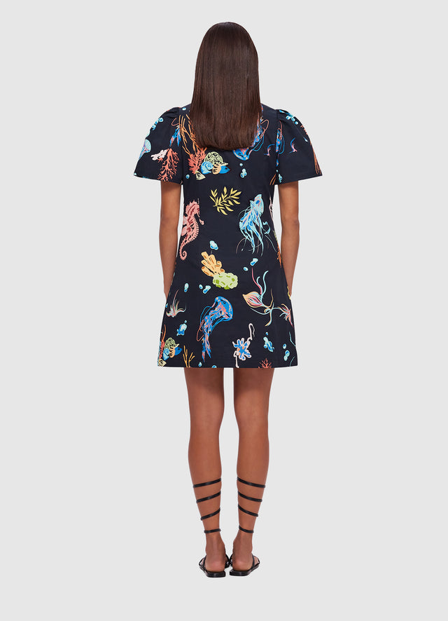 Exclusive Leo Lin Brooke Shirt Sleeve Mini Dress in Twilight Print in Black 