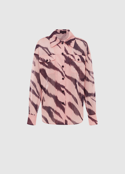 Exclusive Leo Lin Brooklynn Linen Shirt in Tiger Print in Pink