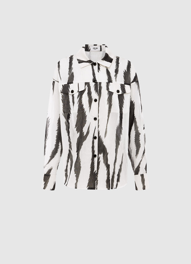 Exclusive Leo Lin Brooklyn Linen Shirt in Tiger Print in White