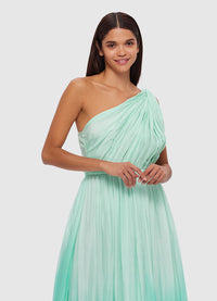 Exclusive Leo Lin Adriana One Shoulder Maxi Dress in Ombre Turquoise