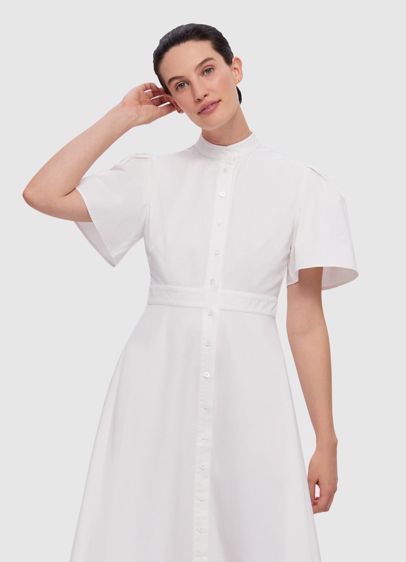 Bianca Short Sleeve Midi Dress - Snow | LEO LIN® Official Website