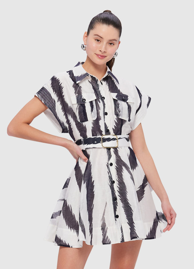 Exclusive Leo Lin Billie Pocket Shirt Mini Dress in Tiger Print in White