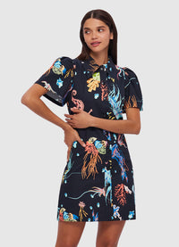 Exclusive Leo Lin Brooke Shirt Sleeve Mini Dress in Twilight Print in Black
