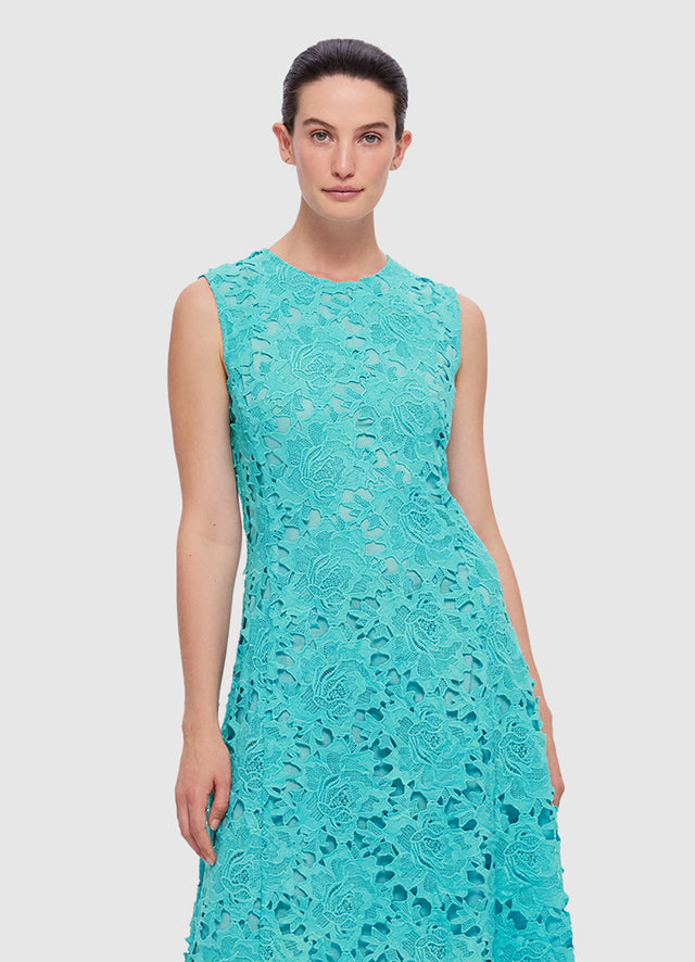 Exclusive Leo Lin Cleo Lace Sleeveless Midi Dress in Turquoise