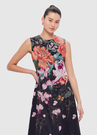 Exclusive Leo Lin Cleo Sleeveless Midi Dress in Lush Print in Black