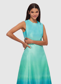 Exclusive Cleo Sleeveless Midi Dress in Ombre Aqua from LEO LIN