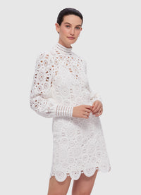  Exclusive Leo Lin Daisy Crochet Long Sleeve Mini Dress in Snow