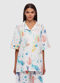 Exclusive Leo Lin Dylan Button Shirt in Twilight Print in White