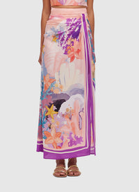 Exclusive Leo Lin Estella Wrap Midi Skirt in Neptune Print in Coral 