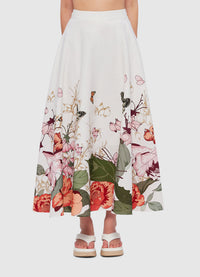 Exclusive Leo Lin Irene Midi Skirt in Lush Print in White