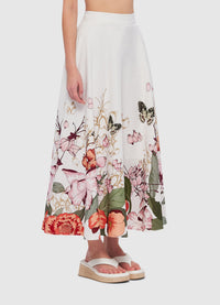 Exclusive Leo Lin Irene Midi Skirt in Lush Print in White