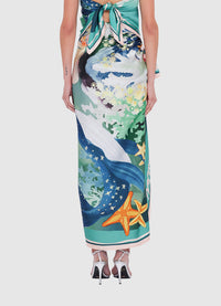 Exclusive LEO LIN Large Scarf - Neptune Print in Seagrass