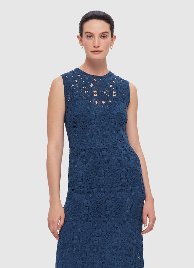  Exclusive Leo Lin Serena Crochet Midi Dress in Navy