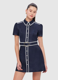 Exclusive Leo Lin Spencer Shirt Mini Dress in Oxford Blue