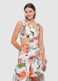 Exclusive Leo Lin Tyler Asymmetric Gown in Lush Print in White