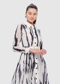 Exclusive Leo Lin Veronica Shirt Midi Dress in Tiger Print in White