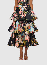 Mara Tiered Maxi Skirt - Opulent Print in Mystic