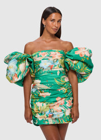 Brenda Puffy Sleeve Mini Dress - Opulent Print in Verdant