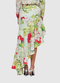 Exclusive Leo Lin Camille High-Low Skirt in Swallow Print in Tranquility