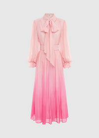 Exclusive Leo Lin Cassie Tie Neck Midi Dress in Ombre Pink