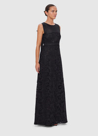 Exclusive Leo Lin Chantilly Lace Back Knot Dress in Ebony