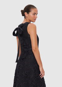 Exclusive Leo Lin Chantilly Lace Back Knot Dress in Ebony