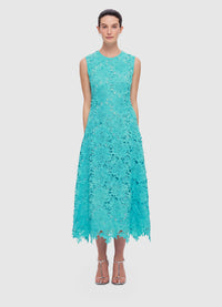 Exclusive Leo Lin Cleo Lace Sleeveless Midi Dress in Turquoise